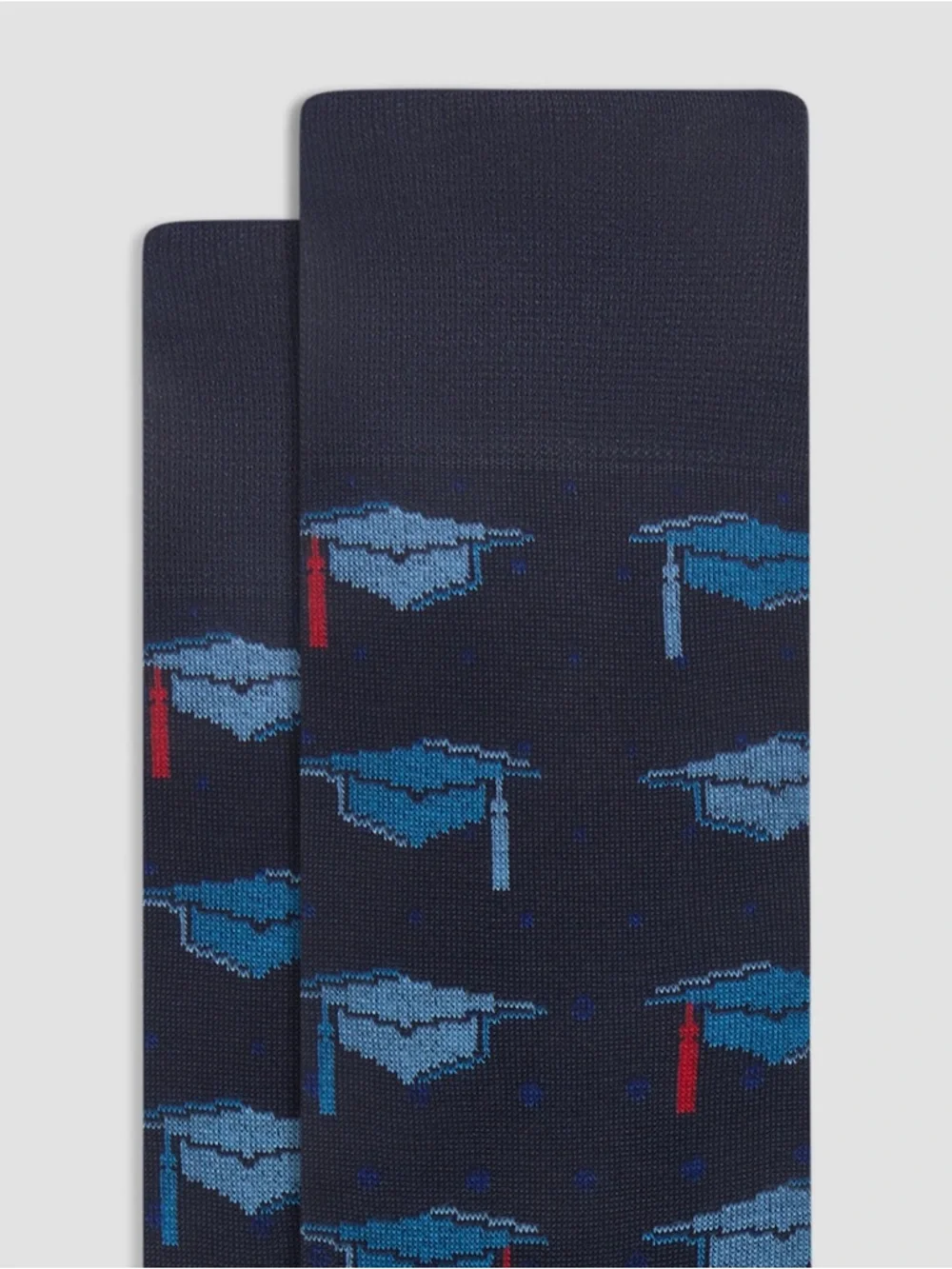 BUGATCHI MENS COTTON SOCKS GRADUATION THEME BLUE CAPS RED TASSELS OS NWT